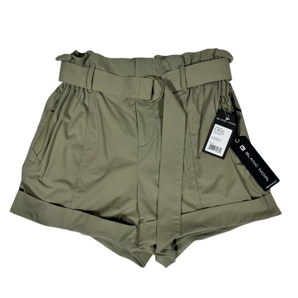 Blanc Noir Womens Mermaid Green Zipped Pocket Utility Belted Shorts Size XS